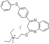 CAS # 54663-47-7, Tibezonium iodide, Antoral, Rec 15-0691, Thiabenzazonium iodide, N,N-Diethyl-N-methyl-2-[[4-[4-(phenylthio)phenyl]-3H-1,5-benzodiazepin-2-yl]thio]ethanaminium iodide