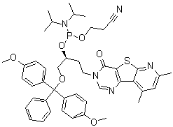 CAS # 548430-99-5, Bis(1-methylethyl)phosphoramidous acid (1S)-1-[[bis(4-methoxyphenyl)phenylmethoxy]methyl]-3-(7,9-dimethyl-4-oxopyrido[3',2':4,5]thieno[3,2-d]pyrimidin-3(4H)-yl)propyl 2-cyanoethyl ester