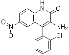 structure of CAS# 55198-89-5, 3-Amino-4-(2-chlorophenyl)-6-nitro-2(1H)-quinolinone