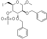 CAS 登录号：55570-14-4, 甲基 6-脱氧-6-碘-2,3-二-O-(苯基甲基)-alpha-D-吡喃阿卓糖苷甲烷磺酸酯