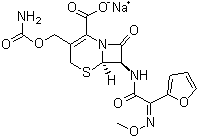 CAS # 56238-63-2, Cefuroxime sodium, Sodium [6R-[6a,7b(Z)]]-3-[[(aminocarbonyl)oxy]methyl]-7-[2-furyl(methoxyimino)acetamido]-8-oxo-5-thia-1-azabicyclo[4.2.0]oct-2-ene-2-carboxylate