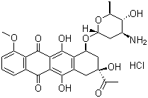 CAS # 56390-08-0, (8S-cis)-8-Acetyl-10-[(3-amino-2,3,6-trideoxy-alpha-L-arabino-hexopyranosyl)oxy]-7,8,9,10-tetrahydro-6,8,11-trihydroxy-1-methoxynaphthacene-5,12-dione hydrochloride