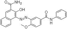 CAS # 56396-10-2, Pigment Red 150, C. I. 12290, 4-[[5-(Anilino)carbonyl-2-methoxyphenyl]azo]-3-hydroxynaphthalene-2-carboxamide