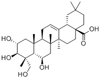 CAS # 564-13-6, Terminolic acid, (4aS,6aR,6aS,6bR,8R,8aR,9R,10R,11R,12aR,14bS)-8,10,11-trihydroxy-9-(hydroxymethyl)-2,2,6a,6b,9,12a-hexamethyl-1,3,4,5,6,6a,7,8,8a,10,11,12,13,14b-tetradecahydropicene-4a-carboxylic acid