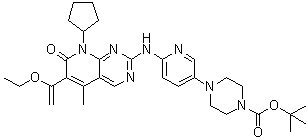 CAS 登录号：571189-10-1, 4-[6-[[8-环戊基-6-(1-乙氧基乙烯基)-5-甲基-7-氧代-7,8-二氢吡啶并[2,3-d]嘧啶-2-基]氨基]吡啶-3-基]哌嗪-1-羧酸叔丁酯