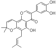 CAS # 572-03-2, 3-(3,4-Dihydroxyphenyl)-5-hydroxy-8,8-dimethyl-6-(3-methyl-2-buten-1-yl)-4H,8H-benzo[1,2-b:3,4-b']dipyran-4-one