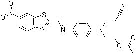CAS # 58051-98-2, Disperse Red 177, 2-(4-(N-Cyanoethyl-N-(acetoxyethyl)amino)phenylazo)-6-nitrobenzothiazole, 2-((2-Cyanoethyl)(4-((6-nitrobenzothiazol-2-yl)azo)phenyl)amino)ethyl acetate