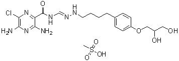 structure of CAS# 587879-54-7, 3,5-Diamino-6-chloro-N-[[[4-[4-(2,3-dihydroxypropoxy)phenyl]butyl]amino]iminomethyl]pyrazinecarboxamide monomethanesulfonate (salt)