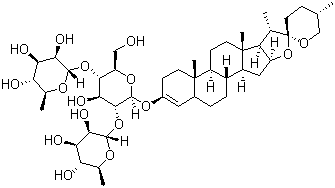 CAS # 60478-68-4, Dioscin, Yamoscin, Tuberoside D (Solanum), Collettinside III, NSC 115920, Tuberoside D, Yamogenin 3-O-alpha-L-rhamnopyranosyl(1-4)-O-alpha-L-rhamnopyranosyl(1-2)-beta-D-glucopyranoside, Yamogenin 3-O-beta-chacotrioside