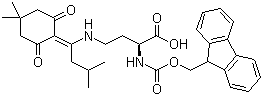 structure of CAS# 607366-21-2, N-Fmoc-N'-[1-(4,4-Dimethyl-2,6-dioxocyclohex-1-ylidene)-3-methylbutyl]-L-2,4-diaminobutyric acid