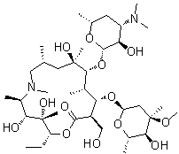 CAS # 612069-26-8, Azithromycin F, (2R,3S,4R,5R,8R,10R,11R,12S,13S,14R)-13-[(2,6-Dideoxy-3-C-methyl-3-O-methyl-alpha-L-ribo-hexopyranosyl)oxy]-2-ethyl-3,4,10-trihydroxy-14-(hydroxymethyl)-3,5,6,8,10,12-hexamethyl-11-[[3,4,6-trideoxy-3-(dimethylamino)-beta-D-xylo-hexopyranosyl]oxy]-1-oxa-6-azacyclopentadecan-15-one