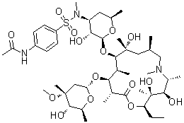 structure of CAS# 612069-30-4, 3'-N-((4-(Acetylamino)phenyl)sulfonyl)-3'-N-demethylazithromycin
