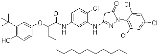 N-[4-氯-3-[[4,5-二氢-5-氧代-1-(2,4,6-三氯苯基-1H-吡唑-3-基)氨基]苯基]-2-[3-叔丁基-4-羟基苯氧基]十四烷酰胺分子结构 (CAS 61354-99-2)