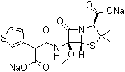 CAS # 61545-06-0, Temocillin disodium salt, (2S,5R,6S)-6-[[2-Carboxy-2-(3-thienyl)acetyl]amino]-6-methoxy-3,3-dimethyl-7-oxo-4-thia-1-azabicyclo[3.2.0]heptane-2-carboxylic acid sodium salt