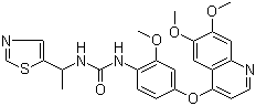 structure of CAS# 623142-96-1, N-[4-[(6,7-Dimethoxy-4-quinolinyl)oxy]-2-methoxyphenyl]-N'-[1-(2-thiazolyl)ethyl]urea