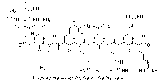 L-Cysteinylglycyl-L-arginyl-L-lysyl-L-lysyl-L-arginyl-L-arginyl-L-glutaminyl-L-arginyl-L-arginyl-L-arginine molecular structure (CAS 627079-23-6)