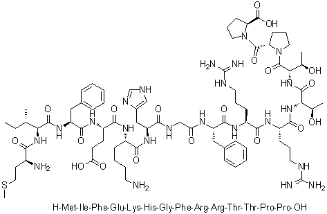 L-Methionyl-L-isoleucyl-L-phenylalanyl-L-alpha-glutamyl-L-lysyl-L-histidylglycyl-L-phenylalanyl-L-arginyl-L-arginyl-L-threonyl-L-threonyl-L-prolyl-L-proline molecular structure (CAS 628273-73-4)