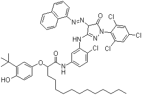 CAS 登录号：63089-83-8, N-[4-氯-3-[[4,5-二氢-4-(1-萘偶氮)-5-氧代-1-(2,4,6-三氯苯基-1H-吡唑-3-基)氨基]苯基]-2-[3-叔丁基-4-羟基苯氧基]十四烷酰胺