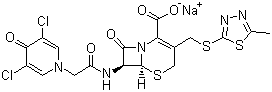 CAS 登录号：63521-15-3, 头孢西酮钠, (6R,7R)-7-(2-(3,5-二氯-4-氧代-1(4H)-吡啶基)乙酰氨基)-3-(((5-甲基-1,3,4-硫二唑-2-基)硫)甲基)-8-氧代-5-硫杂-1-氮杂双环[4.2.0]辛-2-烯-2-甲酸钠
