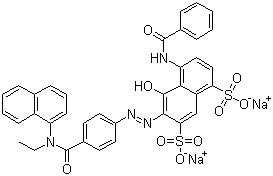 CAS 登录号：6417-36-3, 媒介红 21, 4-(苯甲酰氨基)-6-[[4-[(乙基-1-萘氨基)甲酰]苯基]偶氮]-5-羟基萘-1,7-二磺酸二钠盐