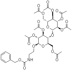 [2-[[2,3,6-Tri-O-acetyl-4-O-(2,3,4,6-tetra-O-acetyl-beta-D-glucopyranosyl)-beta-D-glucopyranosyl]oxy]ethyl]carbamic acid phenylmethyl ester molecular structure (CAS 64448-40-4)