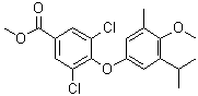 CAS # 649725-23-5, 3,5-Dichloro-4-[4-methoxy-3-methyl-5-(1-methylethyl)phenoxy]benzoic acid methyl ester
