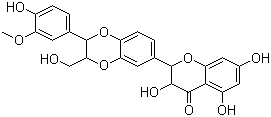 CAS # 65666-07-1, Silymarin, 2-(2,3-Dihydro-2-(4-hydroxy-3-methoxyphenyl)-3-(hydroxymethyl)-1,4-benzodioxin-6-yl)-2,3-dihydro-3,5,7-trihydroxy-4H-1-benzopyran-4-one