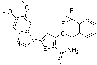structure of CAS# 660868-91-7, 3-(2-(Trifluoromethyl)benzyloxy)-5-(5,6-dimethoxy-1H-benzo[d]imidazol-1-yl)thiophene-2-carboxamide