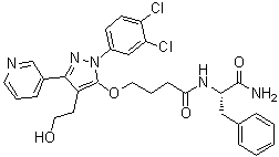 CAS # 663181-21-3, (alphaS)-alpha-[[4-[[1-(3,4-Dichlorophenyl)-4-(2-hydroxyethyl)-3-(3-pyridinyl)-1H-pyrazol-5-yl]oxy]-1-oxobutyl]amino]benzenepropanamide