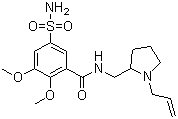 CAS 登录号：66644-81-3, 维拉必利, N-(1-烯丙基-2-吡咯烷基甲基)-2,3-二甲氧基-5-磺酰胺基苯甲酰胺