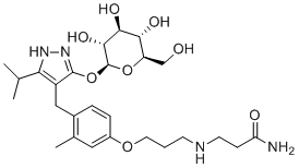 CAS 登录号：666842-36-0, 3-(3-{4-[3-(beta-D-吡喃葡萄糖基氧基)-5-异丙基-1H吡唑-4-基甲基]-3-甲基苯氧基}丙基氨基)丙酰胺