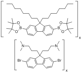 CAS 登录号：673474-74-3, 2,7-二溴-N,N,N',N'-四甲基-9H-芴-9,9-二丙胺与2,2'-(9,9-二辛基-9H-芴-2,7-二基)二[4,4,5,5-四甲基-1,3,2-二氧硼戊环]的聚合物