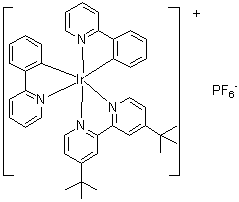 (4,4'-二-叔-丁基-2,2'-联吡啶)二[(2-吡啶基)苯基]铱六氟磷酸盐分子结构 (CAS 676525-77-2)
