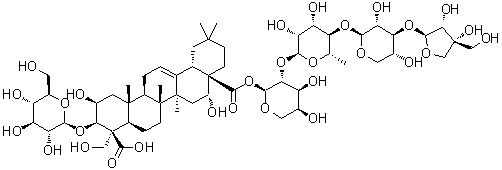 CAS # 68051-23-0, Platyconic acid A, (2beta,3beta,4beta,16alpha)-3-(beta-D-Glucopyranosyloxy)-2,16,24-trihydroxy-olean-12-ene-23,28-dioic acid 28-(O-D-apio-beta-D-furanosyl-(1→3)-O-beta-D-xylopyranosyl-(1→4)-O-6-deoxy-alpha-L-mannopyranosyl-(1→2)-alpha-L-arabinopyranosyl) ester