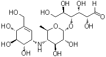 CAS # 68128-53-0, Amylostatin XG, 4-O-[4,6-Dideoxy-4-[[(1S,4R,5S,6S)-4,5,6-trihydroxy-3-(hydroxymethyl)-2-cyclohexen-1-yl]amino]-alpha-D-glucopyranosyl]-D-glucose, Acarviosine-glucose, Acarviostatin I00