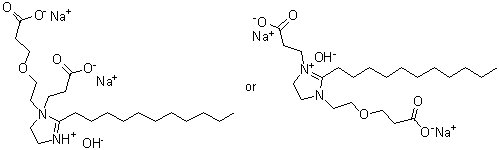 CAS 登录号：68610-43-5, 1-[2-(2-羧基乙氧基)乙基]-1(or 3)-(2-羧基乙基)-4,5-二氢-2-十一烷基-1H-咪唑鎓氢氧化物二钠盐