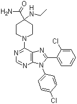 CAS # 686344-29-6, Otenabant, 1-[9-(4-Chlorophenyl)-8-(2-chlorophenyl)-9H-purin-6-yl]-4-ethylaminopiperidine-4-carboxamide