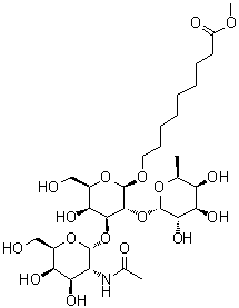 CAS # 68733-37-9, 9-[[O-2-(Acetylamino)-2-deoxy-alpha-D-galactopyranosyl-(1→3)-O-[6-deoxy-alpha-L-galactopyranosyl-(1→2)]-beta-D-galactopyranosyl]oxy]nonanoic acid methyl ester
