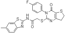 structure of CAS# 687561-60-0, 2-[[3-(4-氟苯基)-3,4,6,7-四氢-4-氧代噻吩并[3,2-d]嘧啶-2-基]硫基]-N-(6-甲基-2-苯并噻唑基)乙酰胺