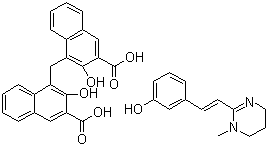 CAS # 68813-55-8, Oxantel pamoate, 1-Methyl-2-(3-hydroxyphenylethenyl)-1,4,5,6-tetrahydropyrimidine compound with 4,4'-methylenebis(3-hydroxy-2-naphthoic acid)