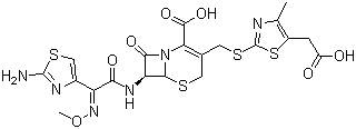 CAS 登录号：69739-16-8, 头孢地嗪, (6R,7R)-7-[(2-氨基-4-噻唑基)-(甲氧亚氨基)乙酰氨基]-3-[[(5-羧甲基-4-甲基-2-噻唑基)硫]甲基]-8-氧代-5-硫杂-1-氮杂双环[4.2.0]辛-2-烯-2-甲酸