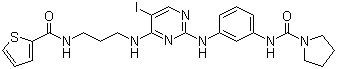 N-[3-[[5-Iodo-4-[[3-[(2-thienylcarbonyl)amino]propyl]amino]-2-pyrimidinyl]amino]phenyl]-1-pyrrolidinecarboxamide molecular structure (CAS 702675-74-9)