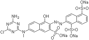 CAS # 70616-89-6 (12225-85-3), Reactive Orange 13, 2-[[6-[(4-Amino-6-chloro-1,3,5-triazin-2-yl)methylamino]-1-hydroxy-3-sulfo-2-naphthalenyl]azo]-1,5-naphthalenedisulfonic acid trisodium salt