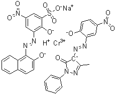 CAS # 70815-17-7, Sodium [2,4-dihydro-4-[(2-hydroxy-5-nitrophenyl)azo]-5-methyl-2-phenyl-3H-pyrazol-3-onato(2-)][2-hydroxy-3-[(2-hydroxy-1-naphthalenyl)azo]-5-nitrobenzenesulfonato(3-)] hydrogen chromate