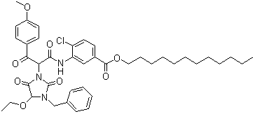CAS # 70950-45-7, alpha-(4-Methoxybenzoyl)-alpha-(1-benzyl-5-ethoxyhydantion)-2-chloro-5-dodecyloxycarbonyl acetanilide