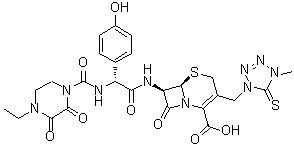 (6R,7R)-3-[(4,5-Dihydro-4-methyl-5-thioxo-1H-tetrazol-1-yl)methyl]-7-[[(2R)-[[(4-ethyl-2,3-dioxo-1-piperazinyl)carbonyl]amino](4-hydroxyphenyl)acetyl]amino]-8-oxo-5-thia-1-azabicyclo[4.2.0]oct-2-ene-2-carboxylic acid molecular structure (CAS 711598-76-4)