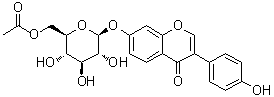 CAS # 71385-83-6, 6''-O-Acetyldaidzin, 7-[(6-O-Acetyl-beta-D-glucopyranosyl)oxy]-3-(4-hydroxyphenyl)-4H-1-benzopyran-4-one, Acetyldaidzin, Daidzin 6''-O-acetate