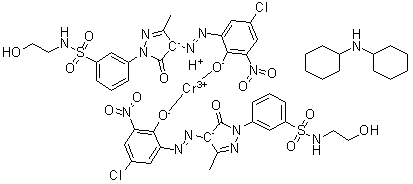 CAS 登录号：71839-83-3, 二[3-[4-[(5-氯-2-羟基-3-硝基苯基)偶氮]-4,5-二氢-3-甲基-5-氧代-1H-吡唑-1-基]-N-(2-羟基乙基)苯磺酰胺基]氢铬酸与N-环己基环己胺的化合物