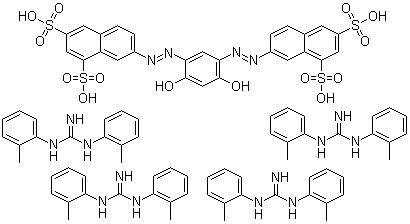 CAS # 72208-28-7 (61813-86-3), Solvent Brown 20, 7,7'-[(4,6-Dihydroxy-1,3-phenylene)bis(2,1-diazenediyl)]bis-1,3-naphthalenedisulfonic acid N,N'-Bis(2-methylphenyl)guanidine