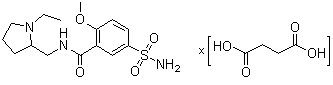 CAS # 72306-58-2, Sulpiride succinate, Butanedioic acid, compd. with 5-(aminosulfonyl)-N-[(1-ethyl-2-pyrrolidinyl)methyl]-2-methoxybenzamide (1:?)